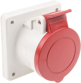 Фото 1/4 423.1666, IP44 Red Panel Mount 3P + E Industrial Power Socket, Rated At 16A, 415 V