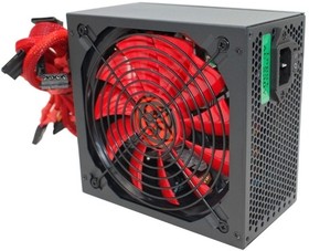 Фото 1/8 Ginzzu PC700 14CM(Red) 80+ black,APFC,24+4p,2 PCI-E(6+2), 7*SATA, 4*IDE,оплетка, кабель питания,цветная коробка