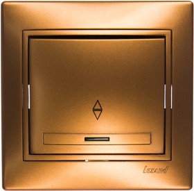 Выключатель Lezard, MIRA, проходной, с подсветкой, золотой металлик, со вставкой, 701-1313-114