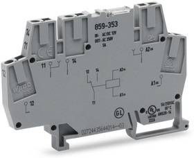 Фото 1/5 859-354, 859 Series Interface Relay, DIN Rail Mount, 24V ac/dc Coil, SPDT, 5A Load