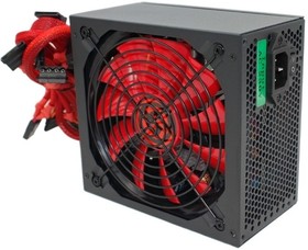 Фото 1/3 Ginzzu PC500 14CM(Red) 80+ black,APFC,24+4p,2 PCI-E(6+2), 5*SATA, 4*IDE,оплетка, кабель питания,цветная коробка