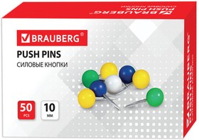 Фото 1/9 Силовые кнопки-гвоздики BRAUBERG, цветные (шарики), 50 шт., в картонной коробке, 221550