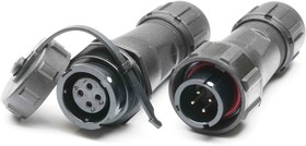 Circular Connector, 4 Contacts, Cable Mount, Plug and Socket, Male and Female Contacts, IP67