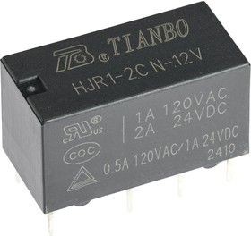 Фото 1/3 HJR1-2C-N-12VDC, Реле 2 пер. 12VDC, 1A/120VAC