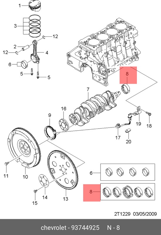 Вкладыши коренные (0,50) CHEVROLET CRUZE 12-15 1.6