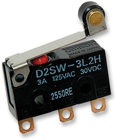 Фото 1/2 D2SW-01L2M, Micro Switch D2SW, 100mA, 1CO, 0.59N, Hinge Roller Lever