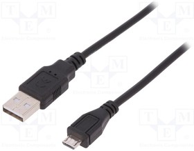 AK-300127-018-S, Cable; USB 2.0; USB A plug,USB B micro plug; nickel plated; 1.8m