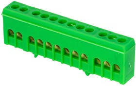 Фото 1/2 Шина нулевая PE 6х9 12 отверстий зеленый изолированный корпус на DIN-рейку латунь розн. стикер PROxima EKF sn0-63-12-ig-r