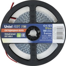 Фото 1/2 UL-00007639, лента светодиодная 2835-180LED/m-10mm-IP20- DC12V-17W/m-5M-3000K PROFI катушка в герметичной