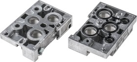 NEV-02-VDMA, NEV series 3 station G 1/8, G 3/8 Manifold End Base for use with Solenoid/Pneumatic Valves