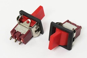 Фото 1/4 Рычажный переключатель (тумблер), 220В, 3А, переключение ON-OFF-ON, 16x12, красный, контакты 3C, RLS-103F1