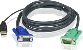Фото 1/5 ATEN 2L-5205U, Кабель KVM USB(тип А Male)+HDB15(Male)  -  SPHD15(Male) 5,0м., черный./ATEN