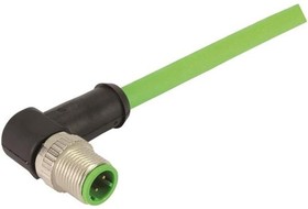 21349400477200, Sensor Cables / Actuator Cables M12 D-code Single Ended Overmolded Cable Assembly, 4pin, angled male, PUR green, 20m