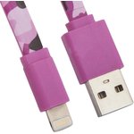 USB Дата-кабель для Apple Lightning 8-pin плоский Army Printing 1 метр (розовый ...