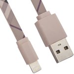 USB Дата-кабель для Apple Lightning 8-pin плоский Burberry 1 метр (бежевый)