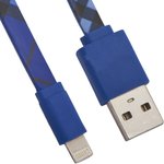 USB Дата-кабель для Apple Lightning 8-pin плоский Burberry 1 метр (синий)