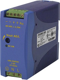 DRAN60-48A, DRAN60 DIN Rail Power Supply, 85 264V ac ac Input, 48V dc dc Output, 1.25A Output, 60W