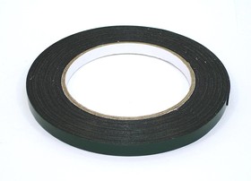 Скотч двусторонний черный вспененный с зеленой защитной лентой толщина 0,5мм ширина 8мм 10м