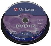 Фото 1/7 Оптический диск DVD+R VERBATIM 4.7Гб 16x, 10шт., cake box [43498]