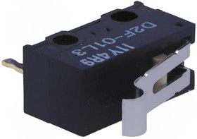 Фото 1/2 D2F-01L3, Simulated Roller Lever Microswitch, PCB Terminal, 100 mA at 30 Vdc VA, SPDT, IP40