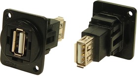 CP30208NM3B, Адаптер USB, каркас из металла черного цвета, отверстия M3, Гнездо USB Типа A, Гнездо USB Типа A