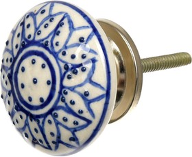 Керамическая ручка для мебели Blumen Haus Гжель ручная роспись, цвет белый, рисунок синий 66163