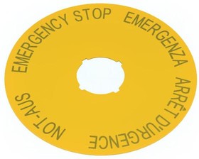 Фото 1/2 M22-XAK1, Знак, аварийная остановка, желтый, D = 90 мм, 4-х языках, DE, EN, FR, IT