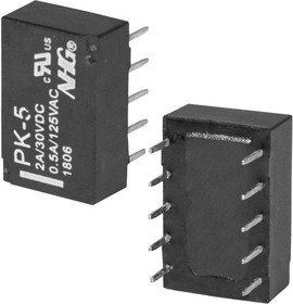PK-5V, DC5V 0.5A 125VAC / 2A 30VDC (2 Form C) (AgPd) 0.2W, поляризованное, 2 обмотки / PK-5V
