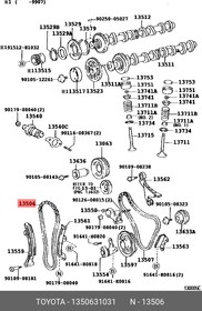 13506-31031, Цепь ГРМ TOYOTA2,3,4GRFE