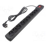 M9/30/CZ, Сетевой фильтр: защитный; Гнезда: 9; 250ВAC; 10А; Цвет: черный