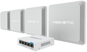 Фото 1/3 Keenetic Orbiter Pro 4-Pack + PoE+ switch 5 bundle (KN-KIT-012)