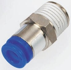 KCH04-01S, KC Series Straight Threaded Adaptor, R 1/8 Male to Push In 4 mm, Threaded-to-Tube Connection Style