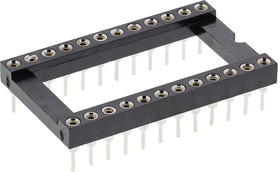Фото 1/2 W30524TRC, 2.54mm Pitch Vertical 24 Way, Through Hole Turned Pin Open Frame IC Dip Socket, 5A