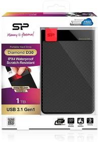 Фото 1/6 SP010TBPHDD3SS3K, Внешний жесткий диск 1TB Silicon Power Diamond D30, 2.5", USB 3.1, Slim, Черный