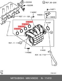 Фото 1/2 MN149030, Прокладка впускного коллектора MITSUBISHI COLT (Z3) (2004 )/ LANCER (CX,CY) (2007 )
