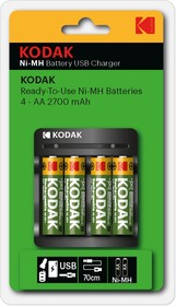 Зарядное устройство для аккумуляторов Kodak USB Overnight charger with 4 x AA 2700 mAh [K4AA/AAA]