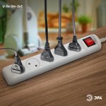 Удлинитель электрический ЭРА U-5s-3m-2x1 без заземления c выключателем 5 розеток ...