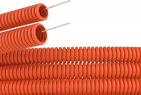 Фото 1/7 DKC Труба ПНД гибкая гофр. д.20мм, лёгкая с протяжкой, 100м, цвет оранжевый