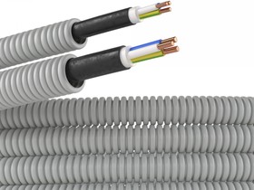 Фото 1/3 DKC Электротруба ПВХ гибкая гофр. д.20мм, цвет серый, с кабелем ВВГнг(А)-LS 3х2,5мм² РЭК "ГОСТ+", 100м
