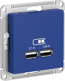 Фото 1/3 Systeme Electric AtlasDesign Аквамарин Розетка USB A+A, 5В/2,1 А, 2х5В/1,05 А, механизм