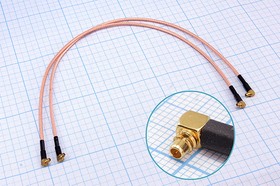 Удлинитель антенный угловой MMCX-MMCX с кабелем длиной 0.3м; №4471 шнур штек MMCX угл-штек MMCX угл\0,3м\Au/мет\\