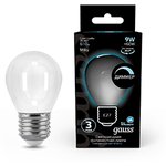 Gauss Лампа Filament Шар 9W 610lm 4100К Е27 milky диммируемая LED
