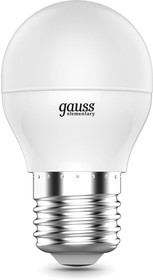 Фото 1/5 Лампа светодиодная Gauss Elementary 8Вт цок.:E27 шар 220B 3000K св.свеч.бел.теп. (упак.:10шт) (53218)