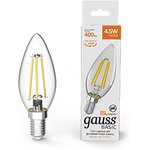 Gauss Лампа Basic Filament Свеча 4,5W 400lm 2700К Е14 LED