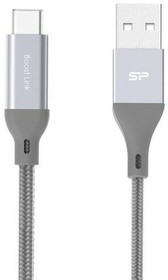 SP1M0ASYLK30AC1G, Кабель Silicon Power Type-C-USB для зарядки и синхронизации 1м, нейлон, Gray