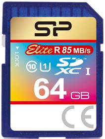 SP064GBSDXAU1V10, Memory Card, SD, 64GB, 85MB/s, 15MB/s, Blue