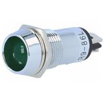 R9-86L-01-12-GREEN, Индикат.лампа: LED, вогнутый, 12ВDC, Отв: d14,2мм, IP40, латунь