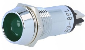 Фото 1/2 R9-86L-01-24-GREEN, Индикат.лампа: LED, вогнутый, зеленый, 24ВDC, d14,2мм, IP40, латунь