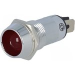 R9-86L-01-12-RED, Индикат.лампа: LED, вогнутый, 12ВDC, Отв: d14,2мм, IP40, латунь