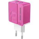 Сетевое зарядное устройство 2USB 2.4A для micro USB 1м NC46m Pink